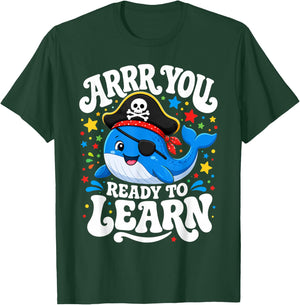 ARRR You Ready to Learn Funny Pirate Whale Teacher Groovy T-Shirt - T-Shirt | Forest