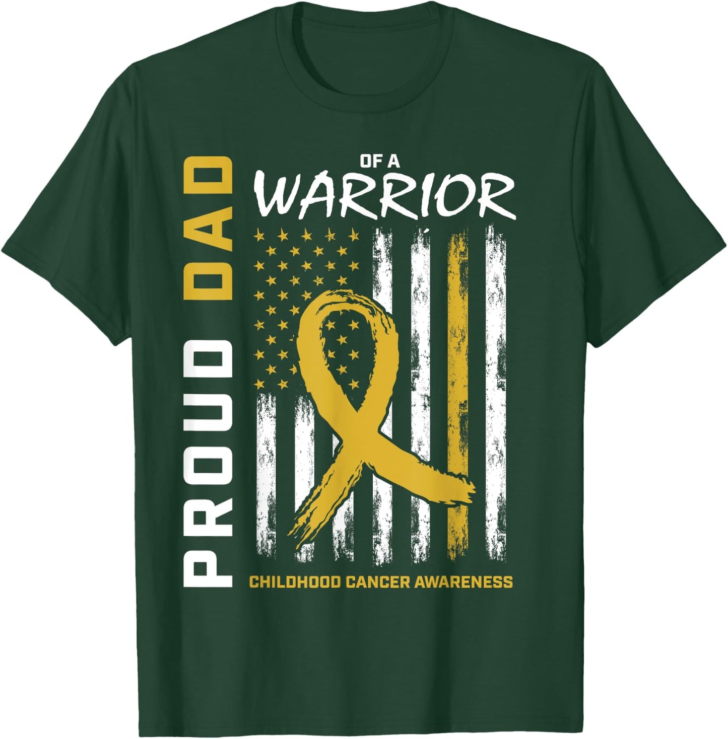 Gold Proud Dad Childhood Cancer Awareness Men American Flag T-Shirt - T-Shirt | Forest
