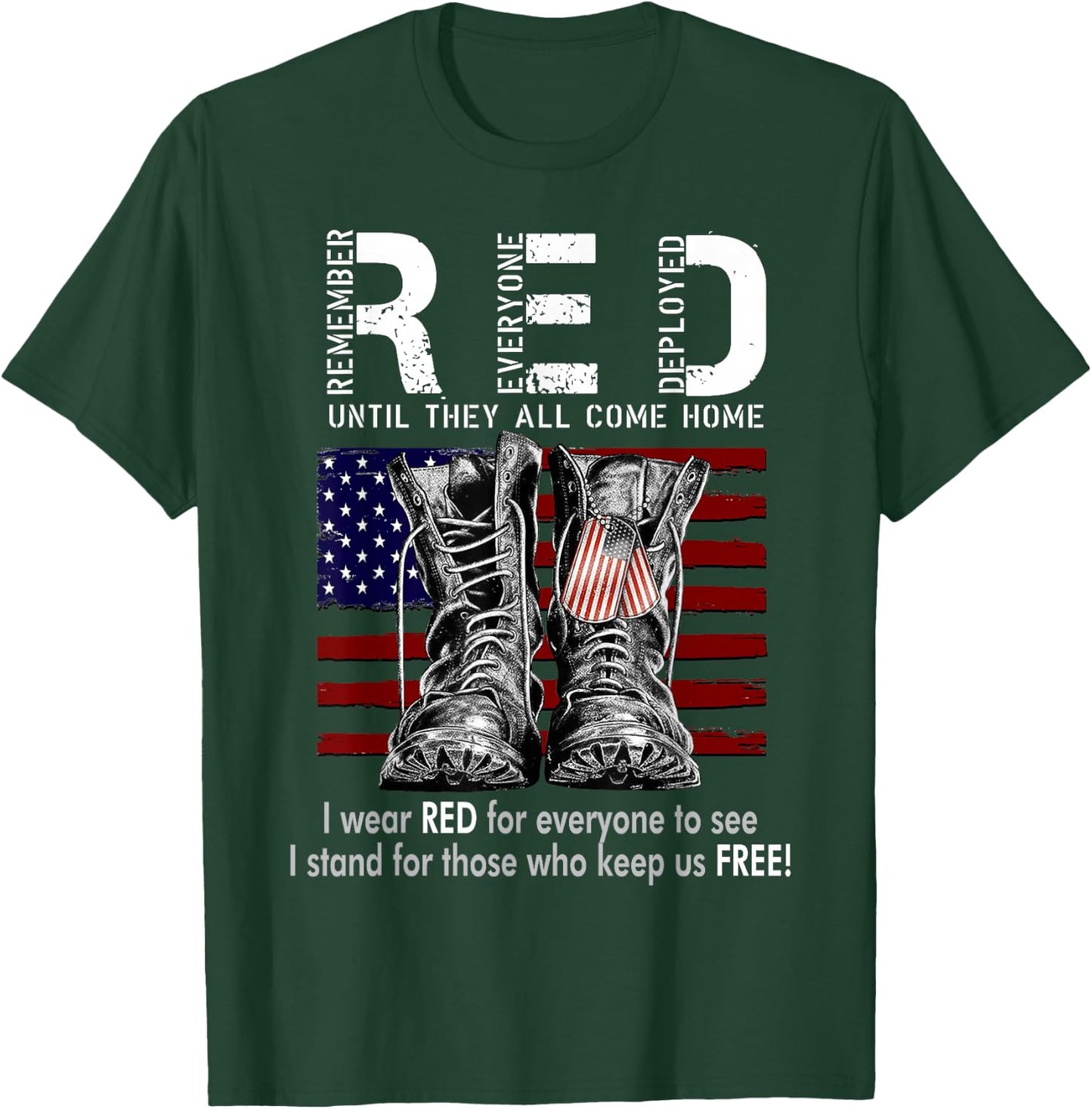 On Friday We Wear Red Military R.E.D Friday Military Remember Everyone Deployed -Adults US Flag Black Small Classic Fit Short Sleeve T-Shirt - T-Shirt | Forest