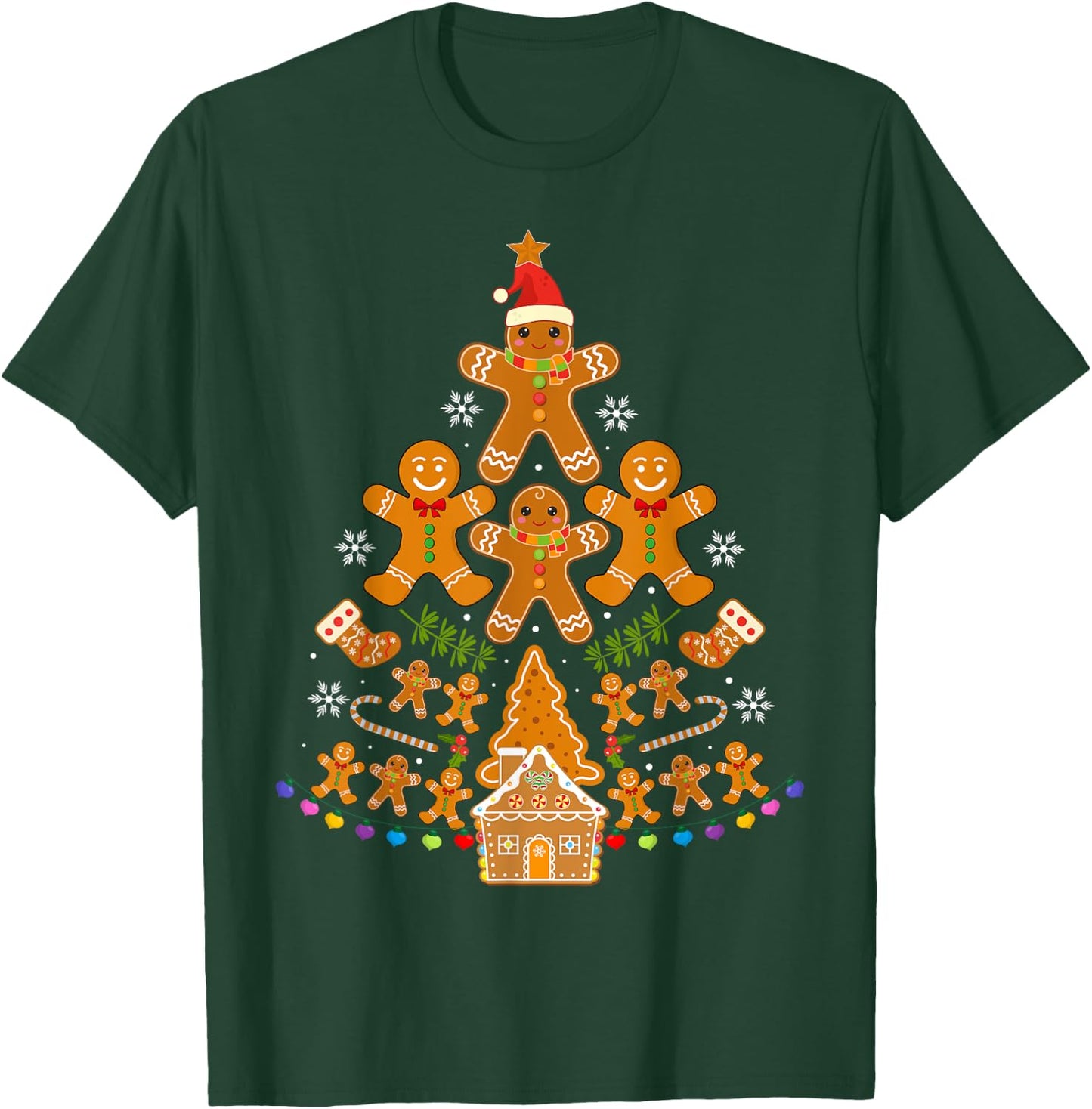 Gingerbread Christmas Tree Lights Cookie Baking Team T-Shirt - T-Shirt | Forest