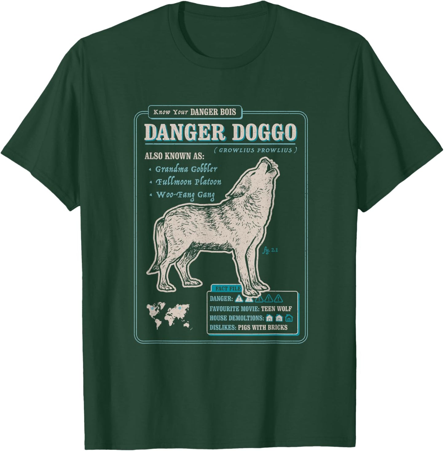 Funny Wolf Fact File - Danger Doggo T-Shirt - T-Shirt | Forest