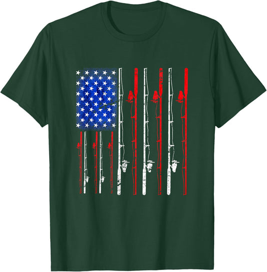 Fishing Shirt American Flag Shirt Fishing T-Shirt - T-Shirt | Forest