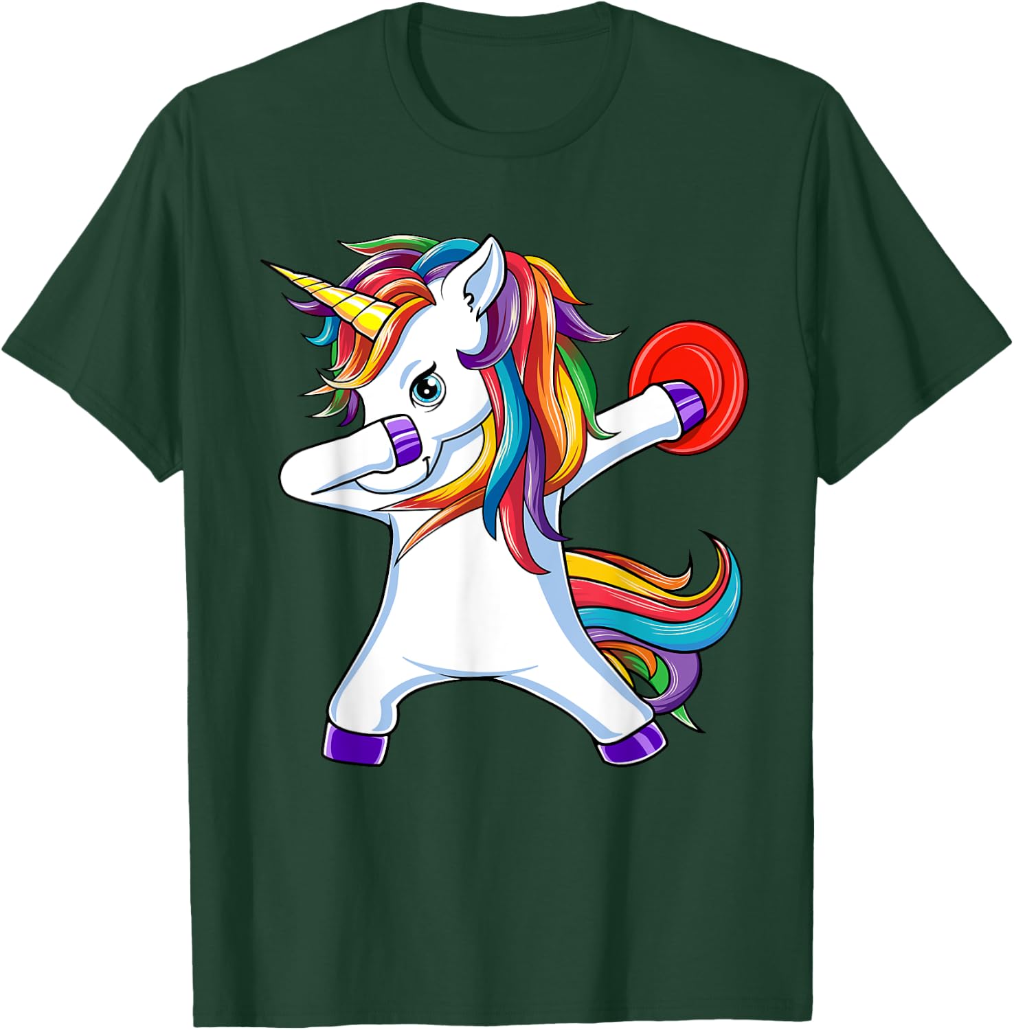 Dabbing Unicorn Funny Flying Disc Golf Player T-Shirt - T-Shirt | Forest