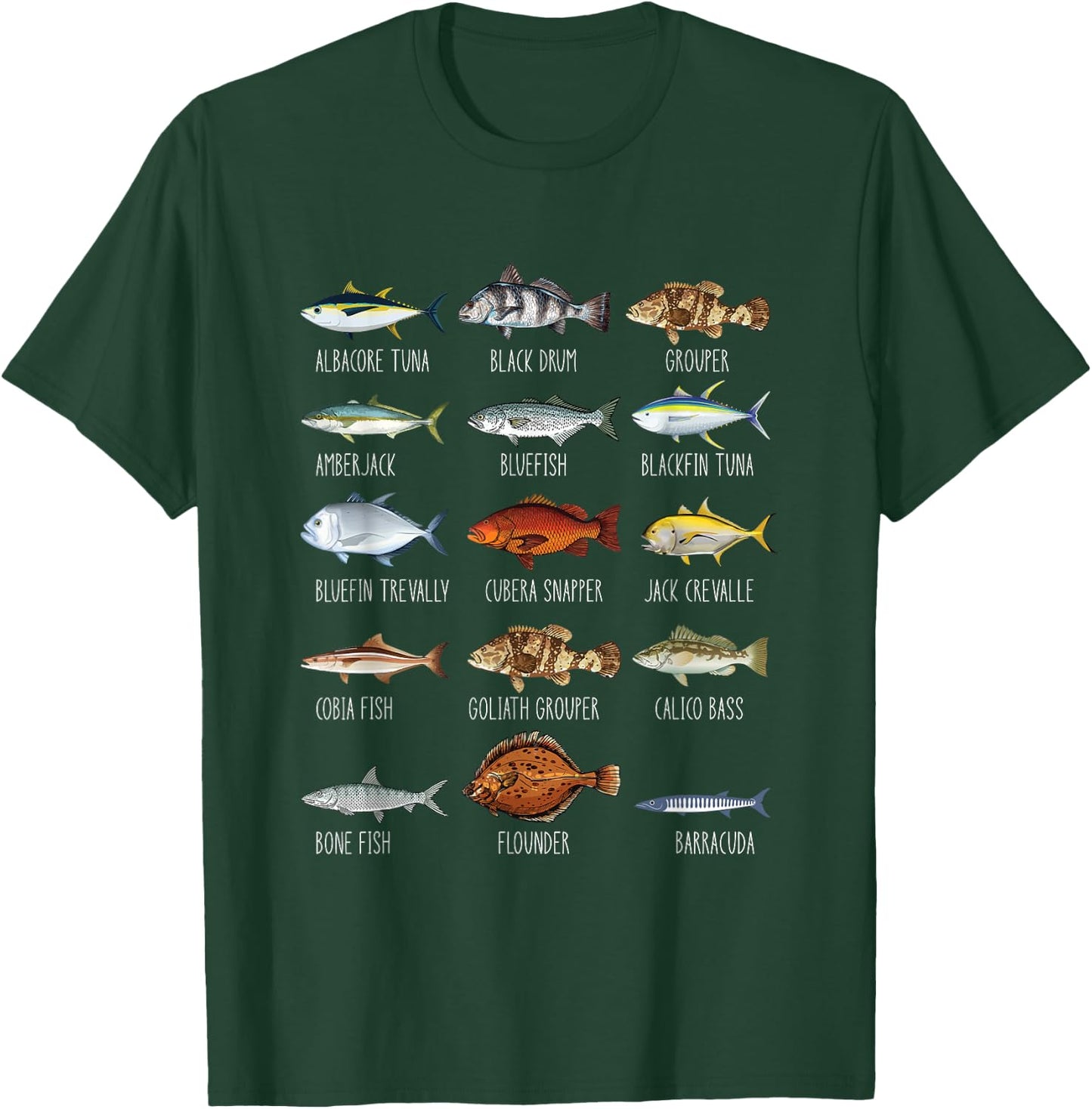 Types Of Saltwater Fish Species Biology Fishing Lover T-Shirt - T-Shirt | Forest