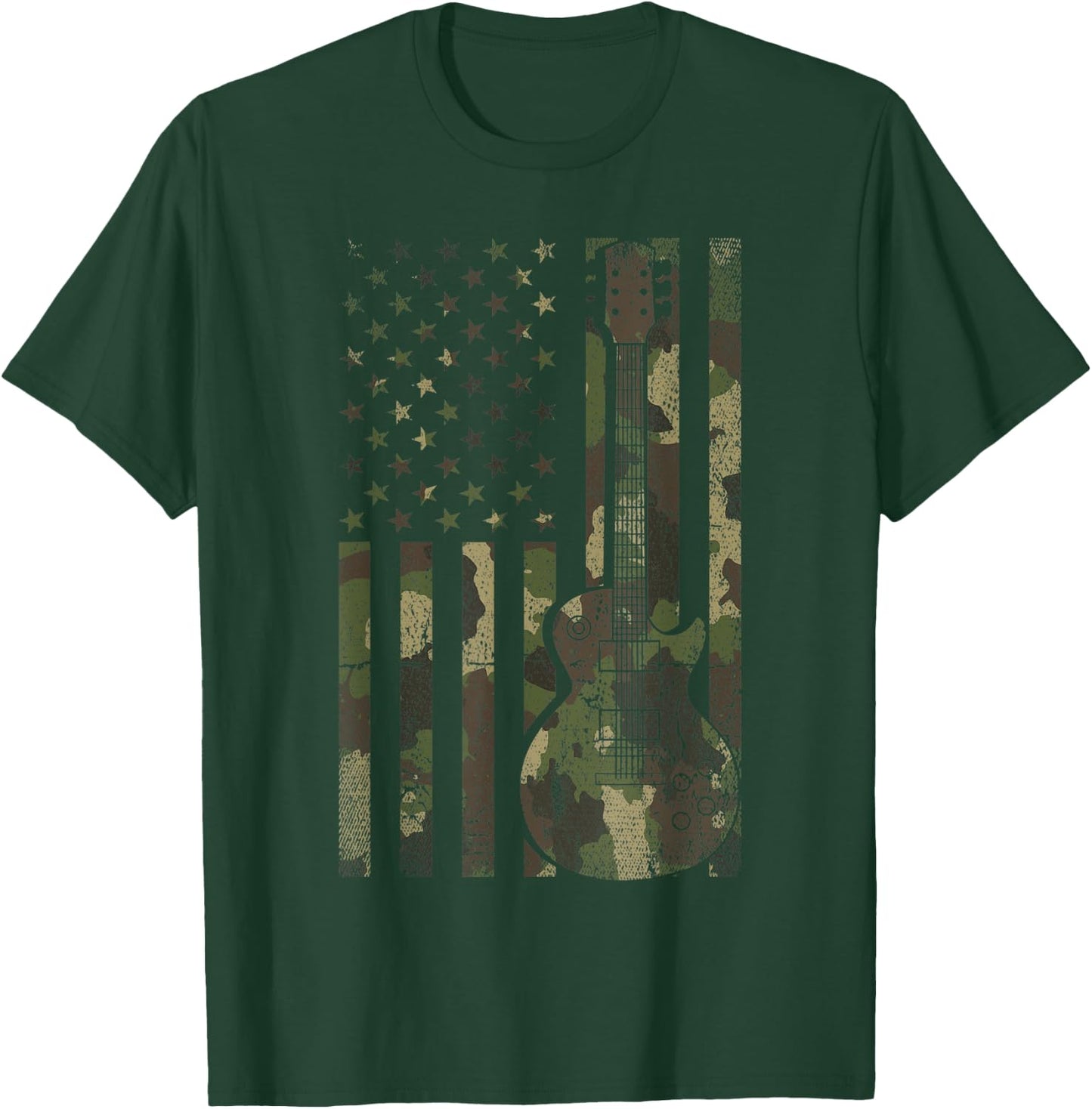 Guitarist Rock Musician Camouflage US Flag Electric Guitar T-Shirt - T-Shirt | Forest