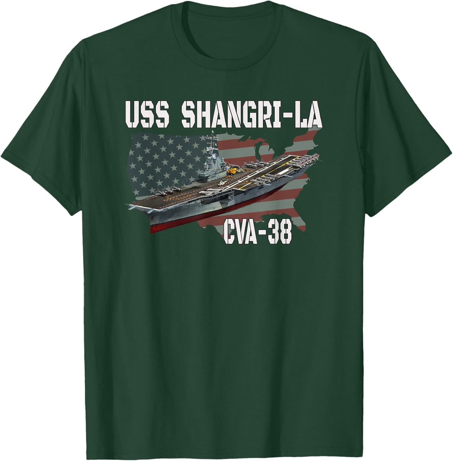 USS Shangri-La CVA-38 Aircraft Carrier Veterans Day Father's T-Shirt - T-Shirt | Forest
