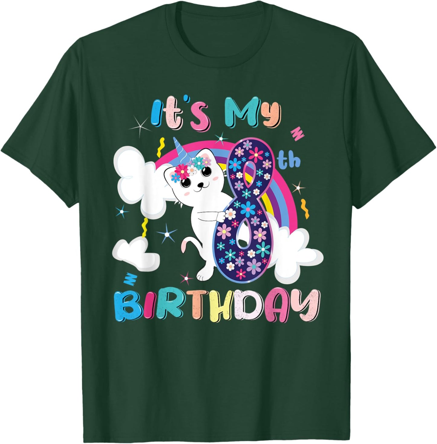 It's My 8th Birthday Caticorn Unicorn Cat Kitten T-Shirt - T-Shirt | Forest