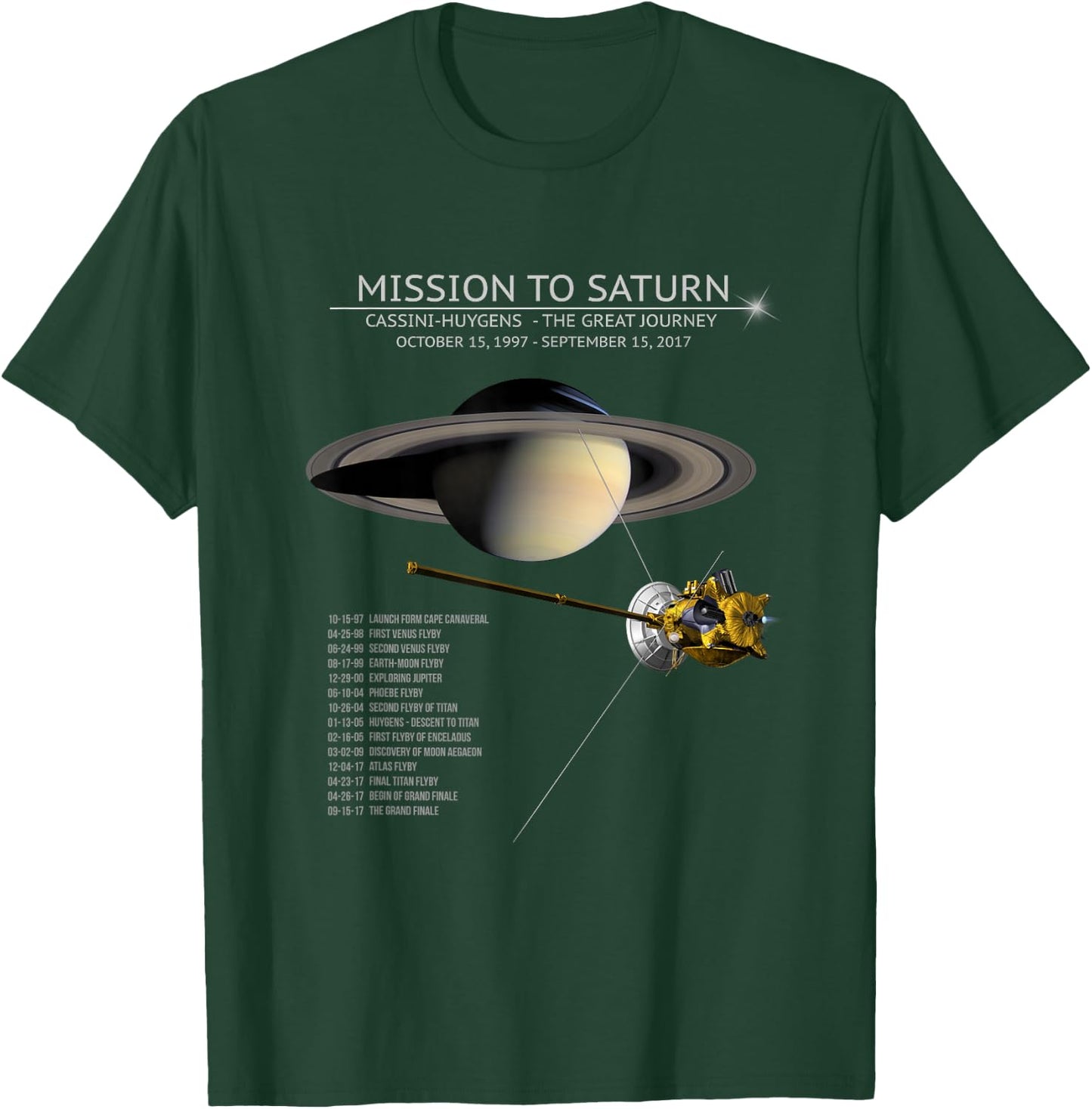 Cassini Huygens Saturn Mission Tour Grand Finale Space Gift T-Shirt - T-Shirt | Forest