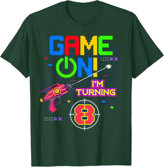 Game On I'm Turning 8th Birthday Laser Tag 8 Year Old Funny T-Shirt - T-Shirt | Forest