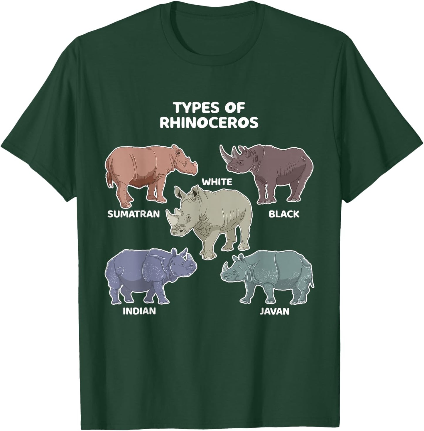 Types of Rhinoceros Sumatran Javan Rhino Animal Art T-Shirt - T-Shirt | Forest