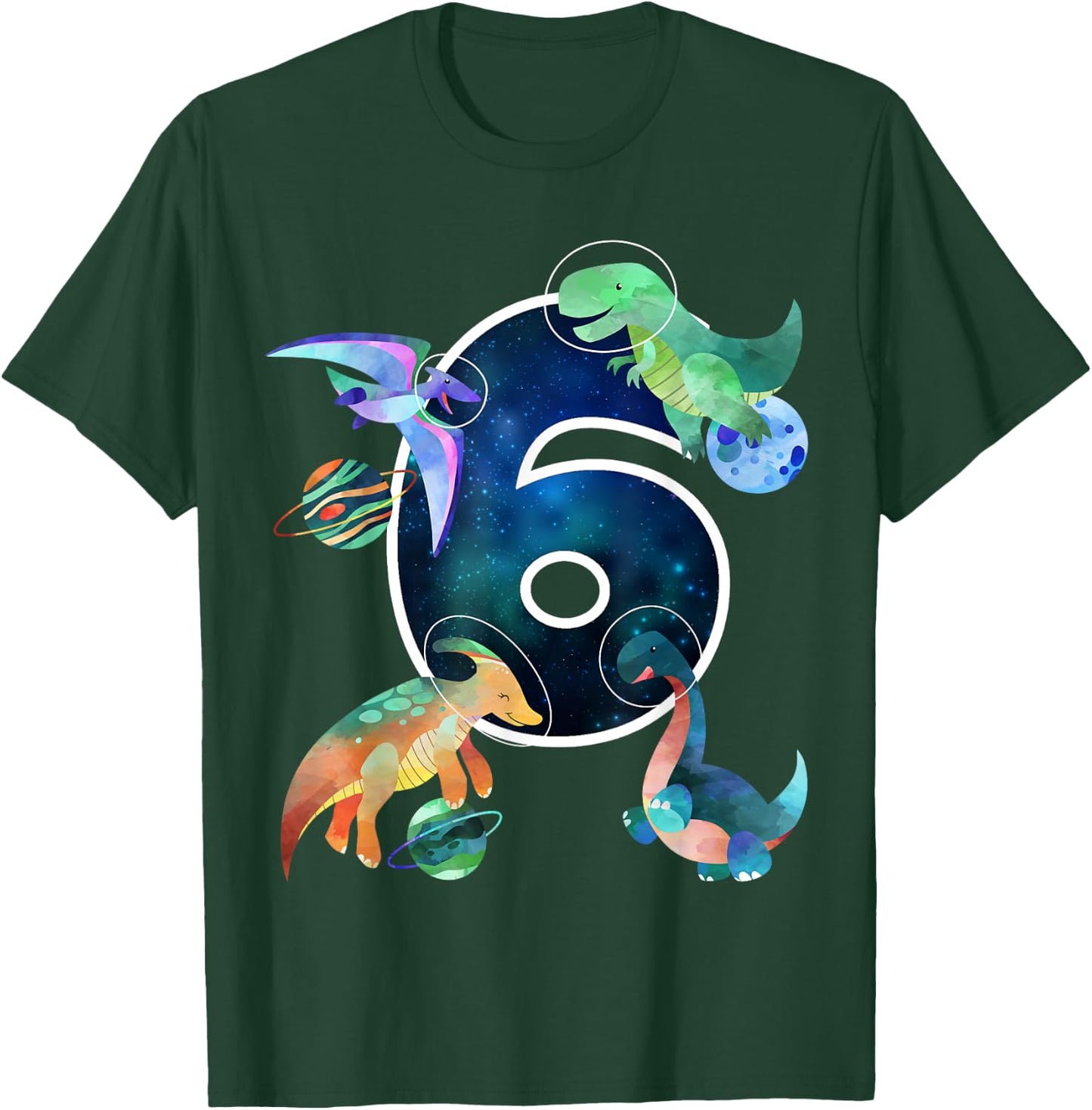 Kids Astronaut Outer Space Dinosaurs 6th Birthday Boy Gift T-Shirt - T-Shirt | Forest