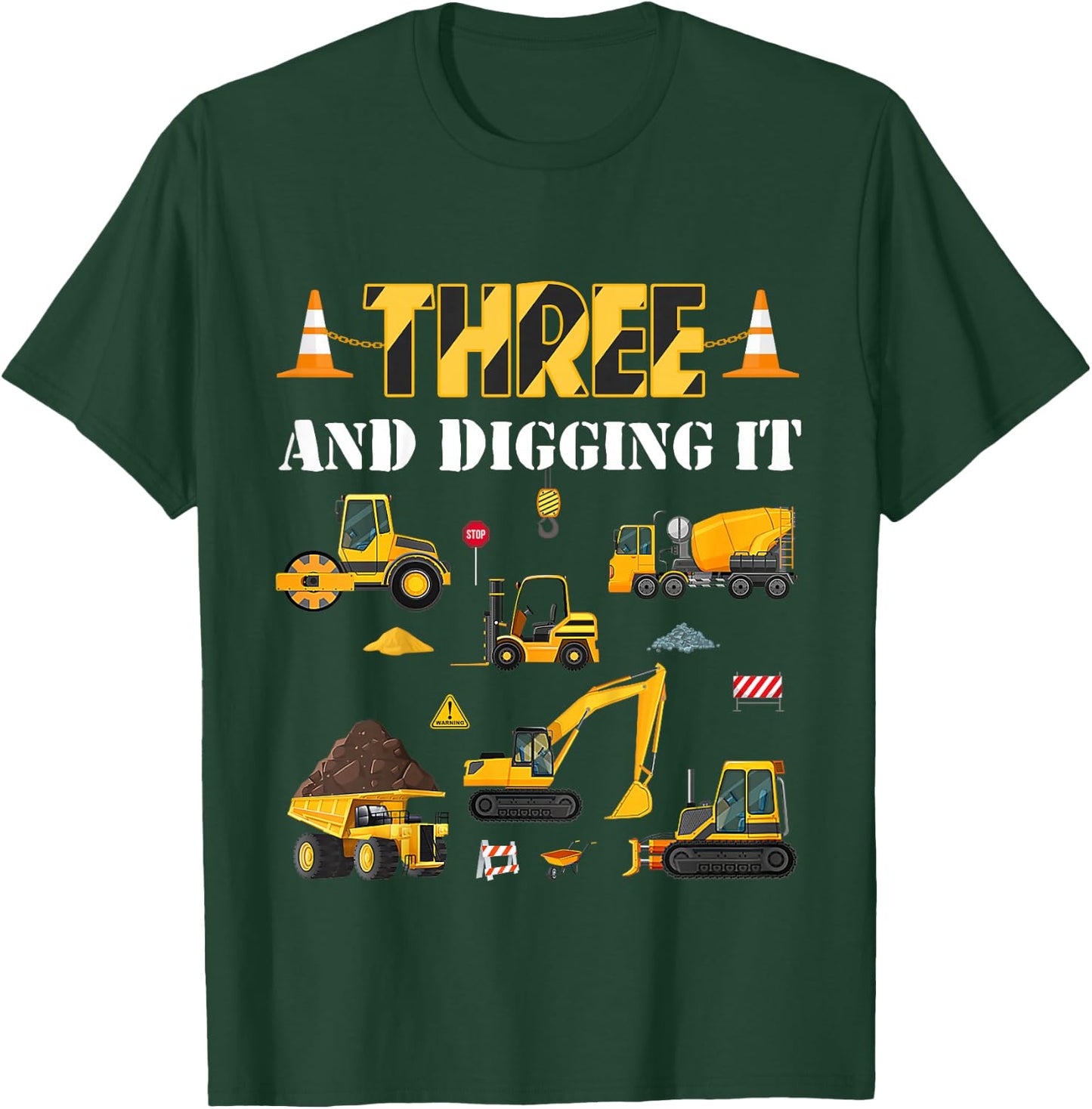Kids Three And Digging It 3rd Birthday Construction Boy 3 Yrs Old T-Shirt - T-Shirt | Forest