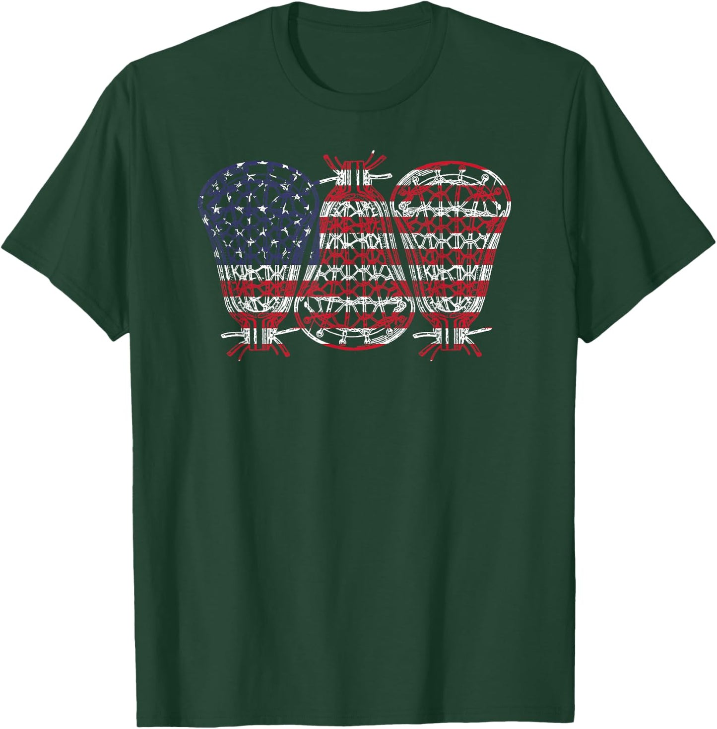 Lacrosse USA Flag Lacrosse Player men woman kids T-Shirt - T-Shirt | Forest