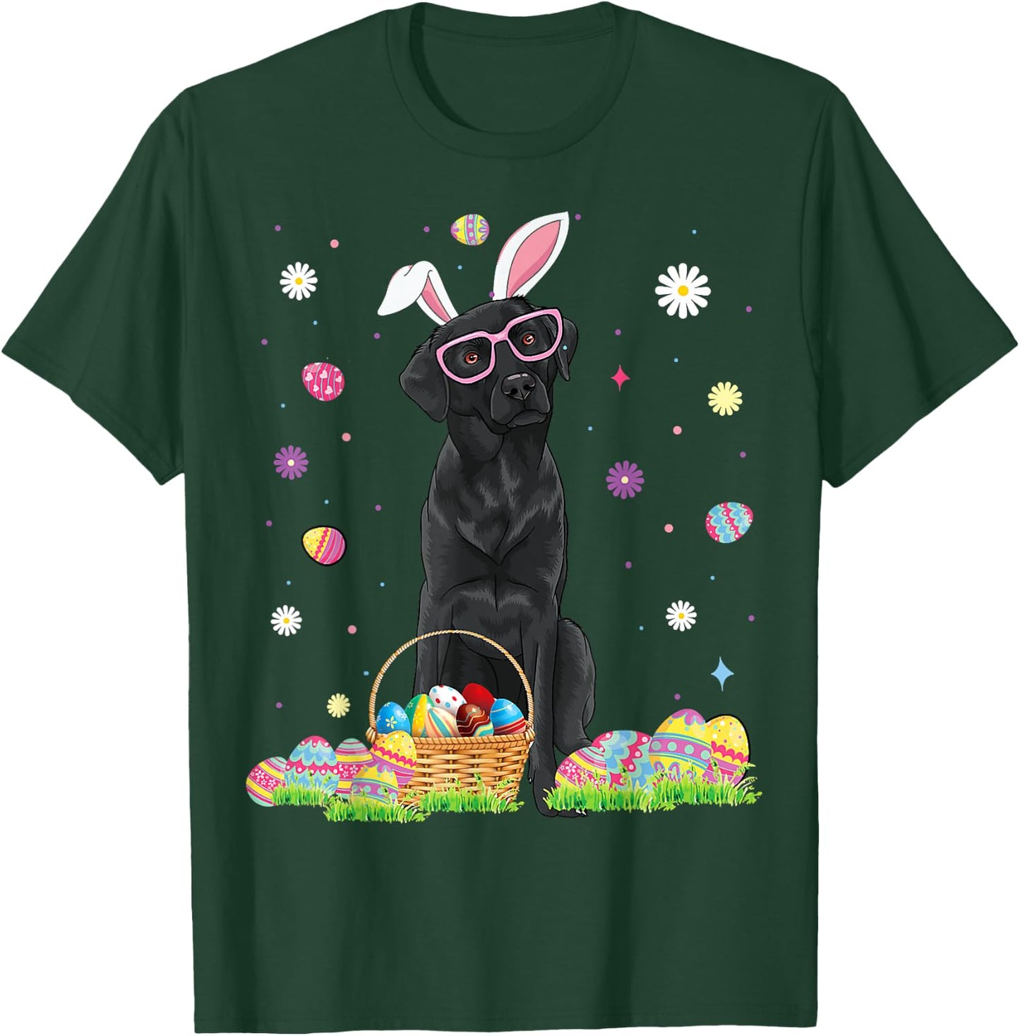 Happy Easter Cute Black Labrador Bunny Ears Dog Lovers Women Girls Kids T-Shirt - T-Shirt | Forest