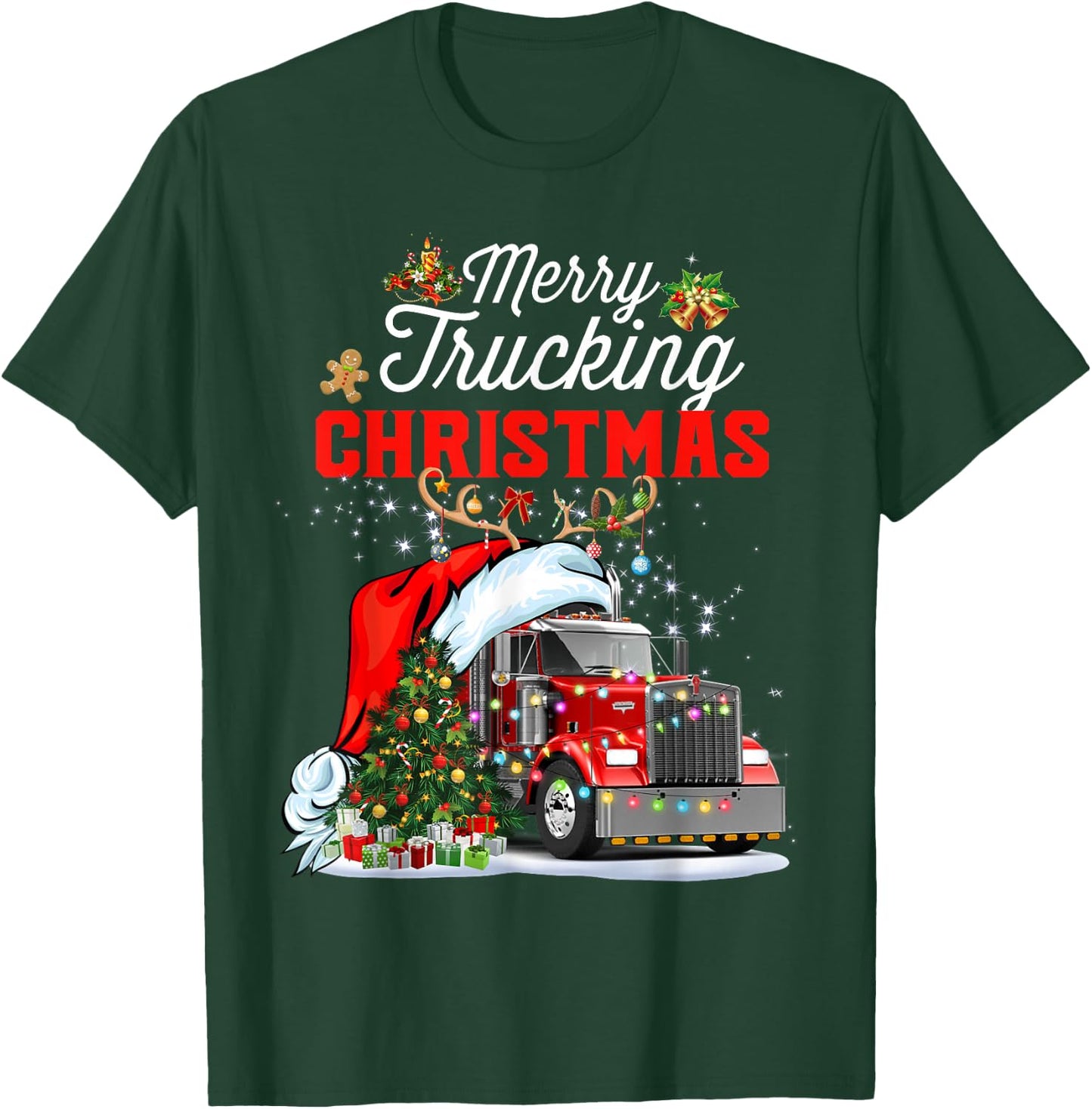 Trucker Christmas Merry Trucking Christmas For Truck Drivers T-Shirt - T-Shirt | Forest