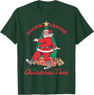 Christmas Santa Rocking around the Christmas tree Funny T-Shirt - T-Shirt | Forest