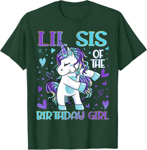 Lil Sis of the Birthday Girl Flossing Unicorn Little Sister T-Shirt - T-Shirt | Forest