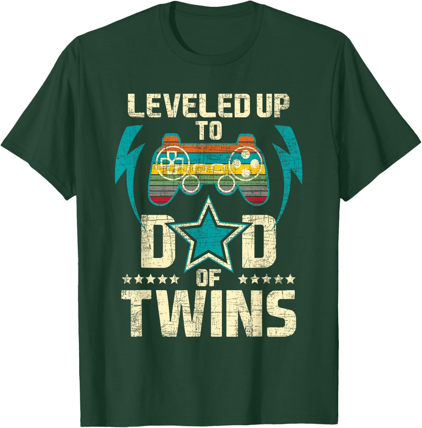 Leveled Up To Dad Of Twins - Twin Dad Father Of Twins T-Shirt - T-Shirt | Forest