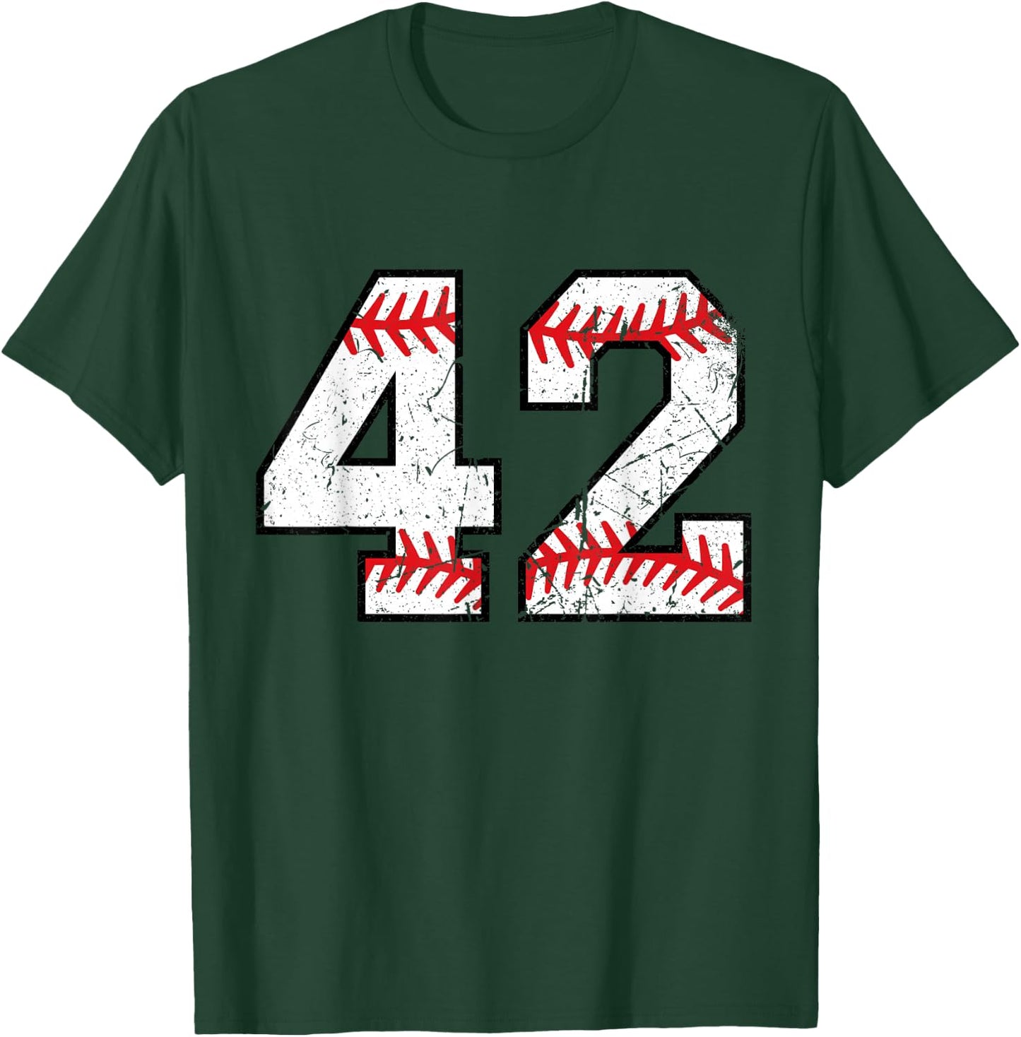 Number #42 Baseball Softball Varsity Vintage Number T-Shirt - T-Shirt | Forest