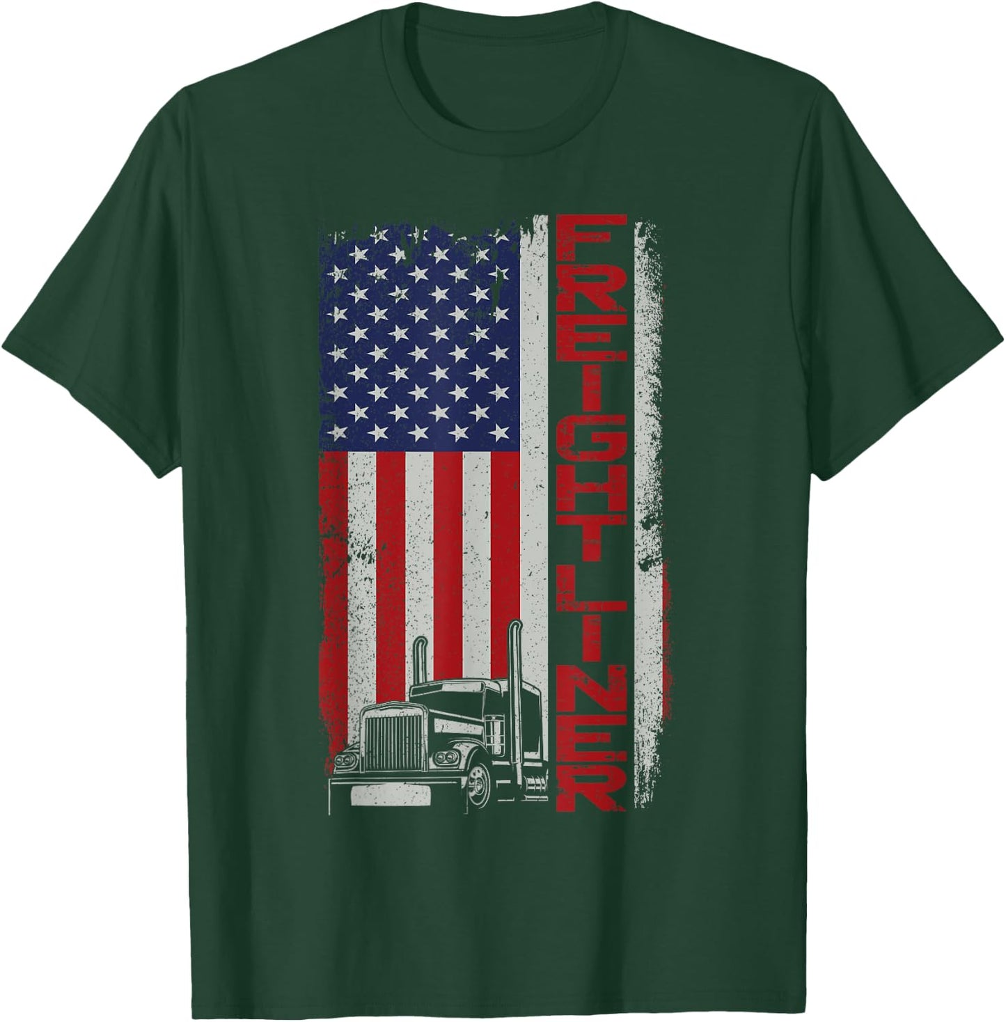 Trucker Truck Driver Halloween Pun Vintage Usa American Flag T-Shirt - T-Shirt | Forest