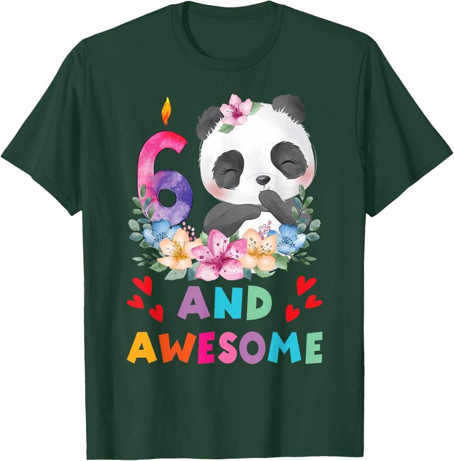 6 Years Old 6th Birthday Panda Unicorn Girl Party Gift T-Shirt - T-Shirt | Forest