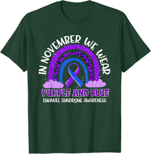 November Wear Purple Blue Rainbow Emanuel Syndrome Awareness T-Shirt - T-Shirt | Forest