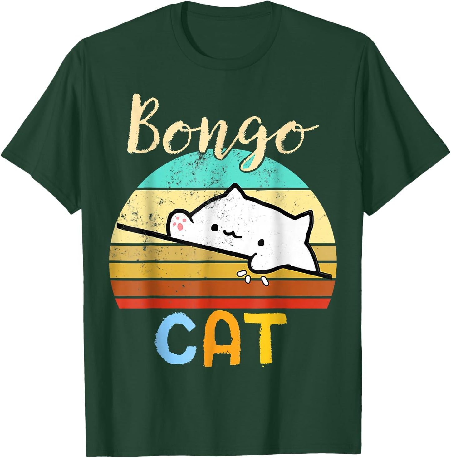vintage sunset Bongo Cat cute Gamer meme gift T-Shirt - T-Shirt | Forest