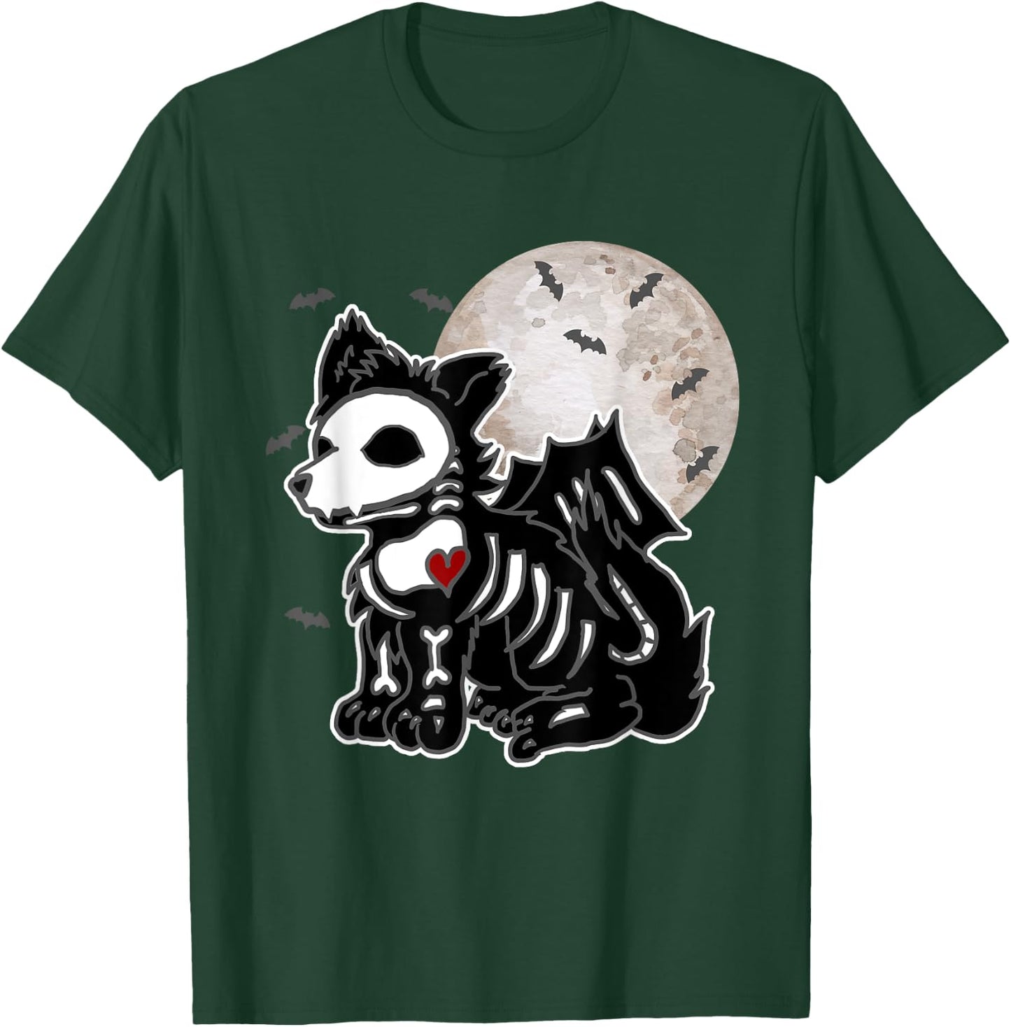 Halloween Emo Wolf Skeleton Anime Goth Costume Kids Girls T-Shirt - T-Shirt | Forest