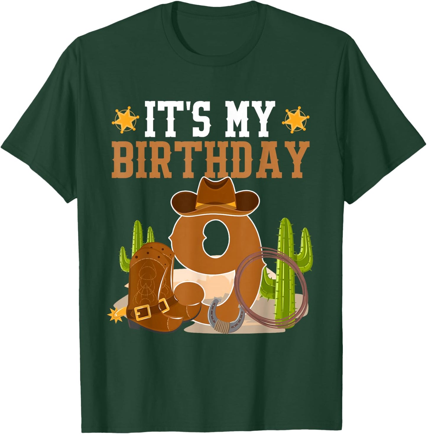 9 Year Old Boy It's My 9th Birthday Cowboy Western Theme T-Shirt - T-Shirt | Forest