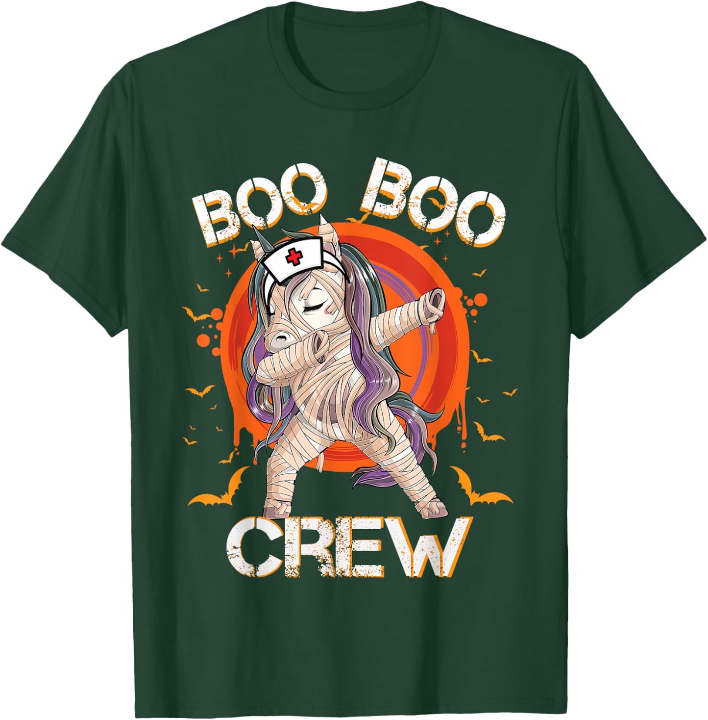 Boo Boo Crew Nurse Mummy Unicorn Halloween Custome Nursing T-Shirt - T-Shirt | Forest
