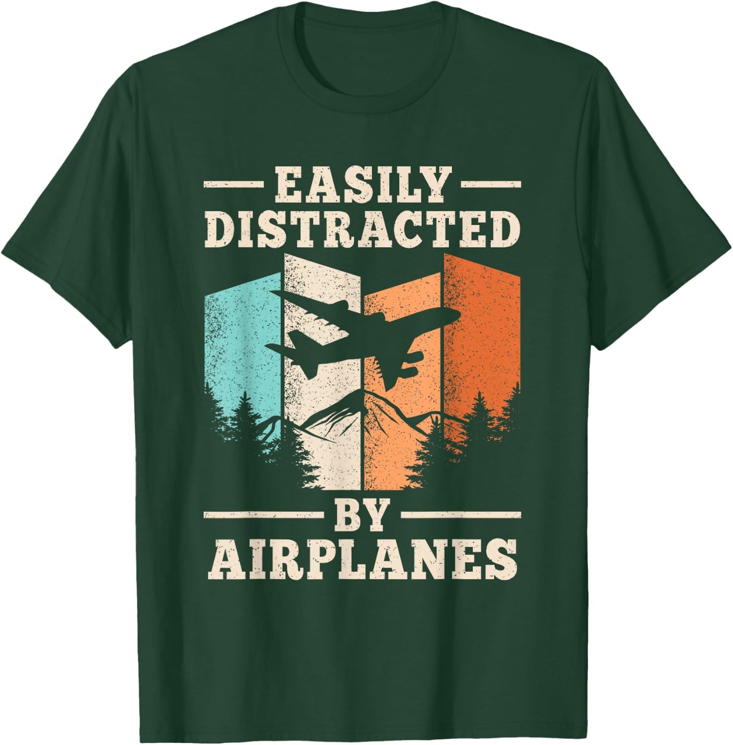 Easily Distracted By Airplanes Funny Pilot Aviation Men T-Shirt - T-Shirt | Forest