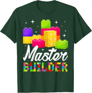 Funny Master Builder Building Block Bricks Lovers Kids Boys T-Shirt - T-Shirt | Forest