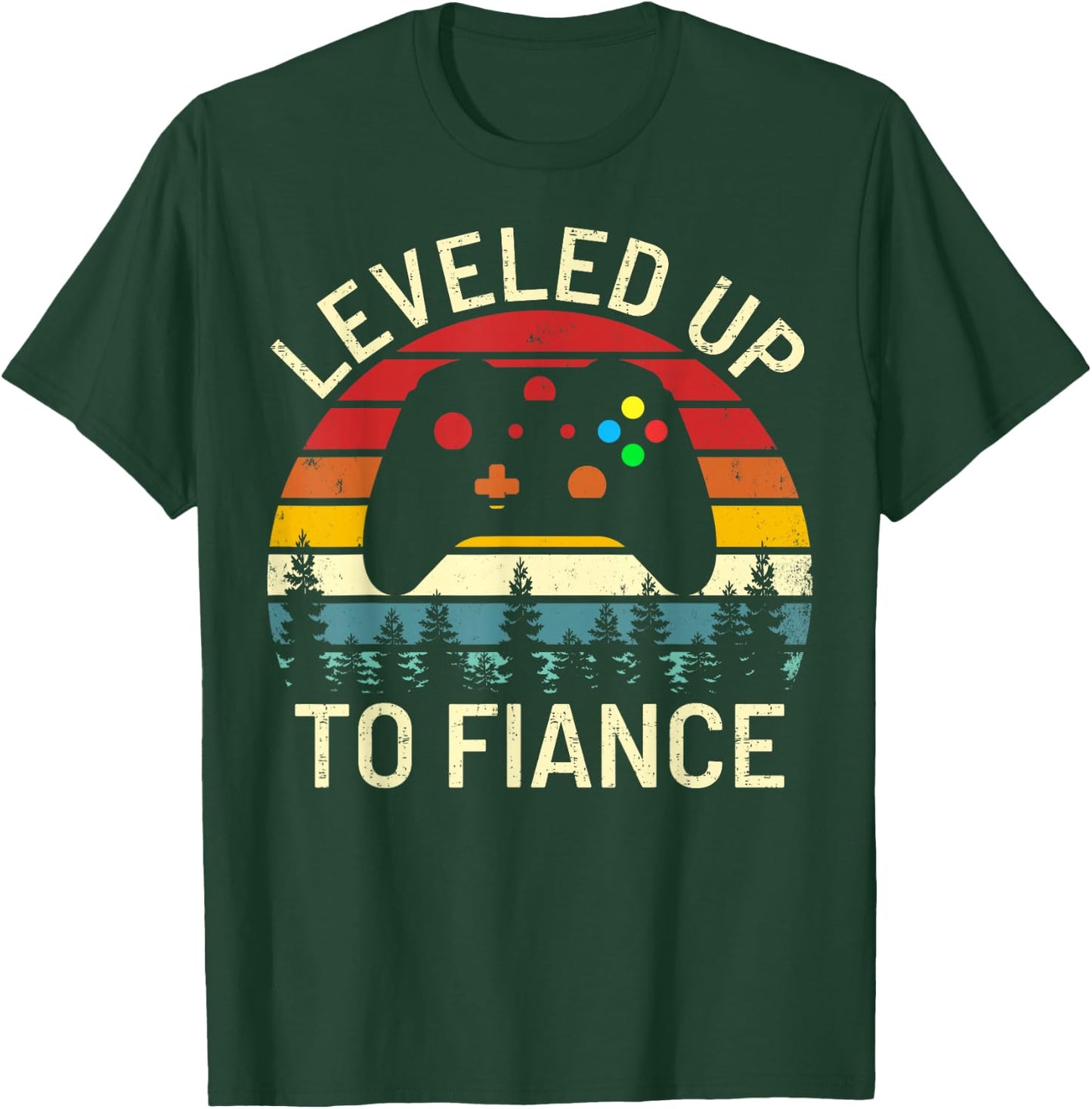 vintage leveled up to Fiance funny newly engaged video gamer T-Shirt - T-Shirt | Forest