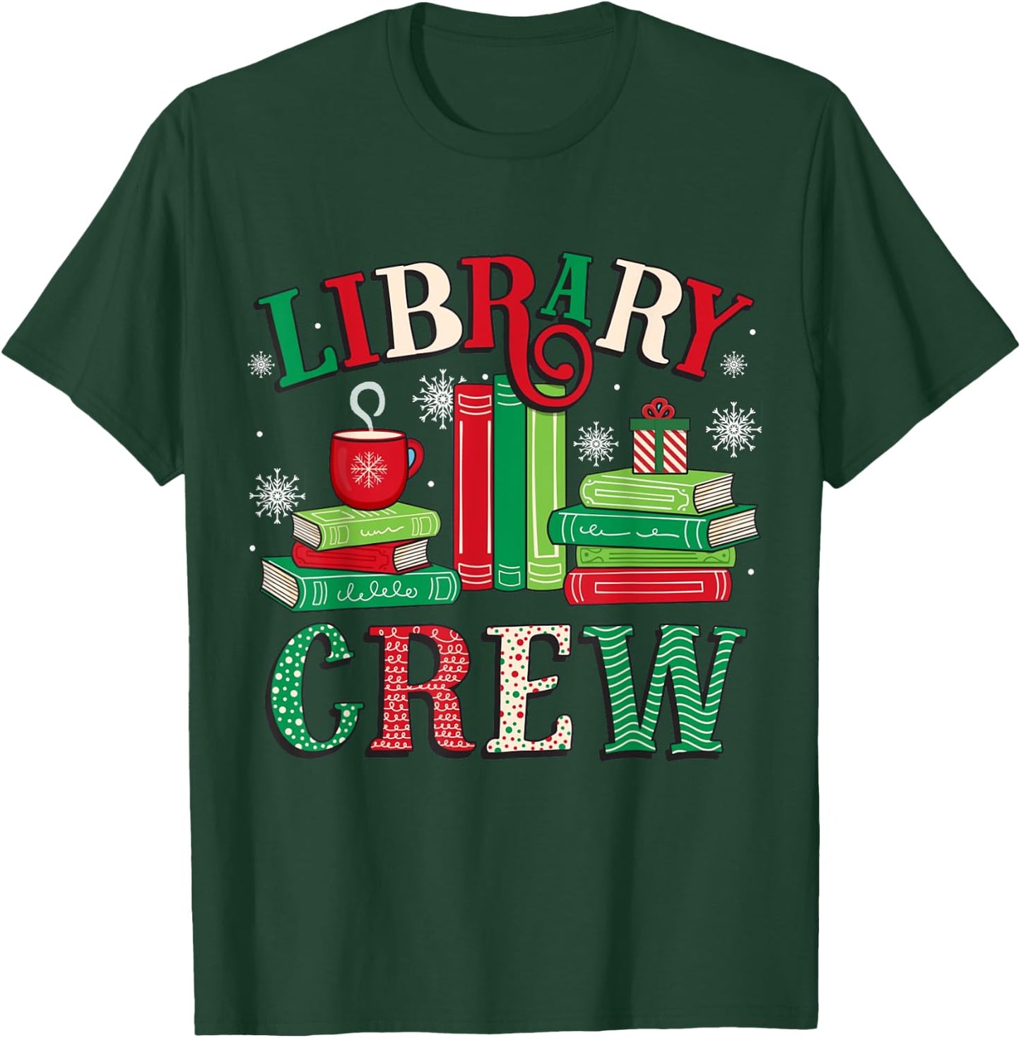 Library Crew Christmas Light Funny Book Lover Librarian Xmas T-Shirt - T-Shirt | Forest