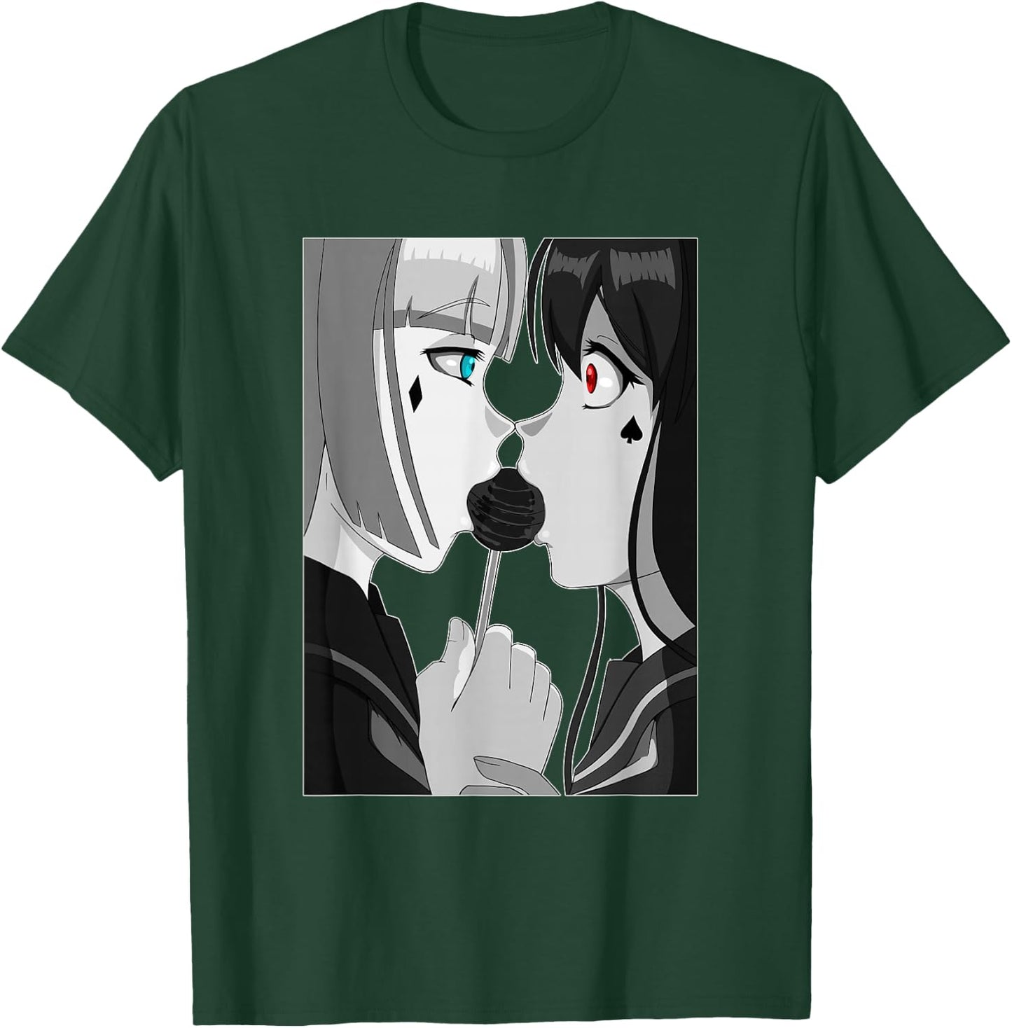 Sweet Lollipop Kiss Anime & Manga Emo Girls Yuri Couple T-Shirt - T-Shirt | Forest