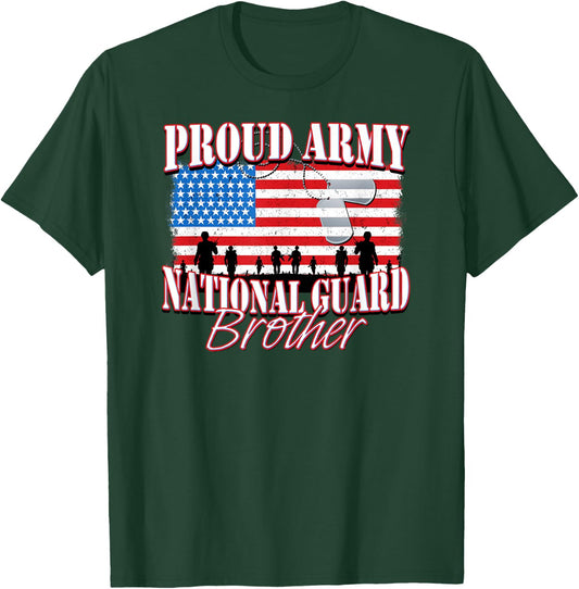 Proud Army National Guard Brother Dog Tag Flag Shirt Men T-Shirt - T-Shirt | Forest