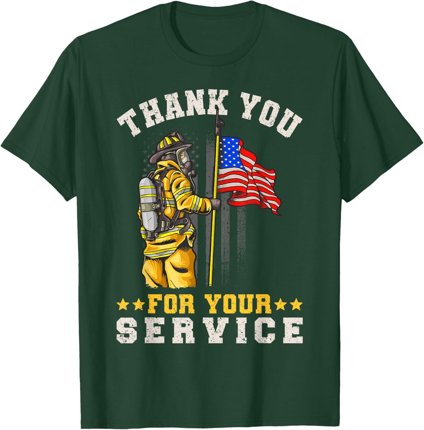 Fire Rescue Thank You For Your Service Fireman T-Shirt - T-Shirt | Forest