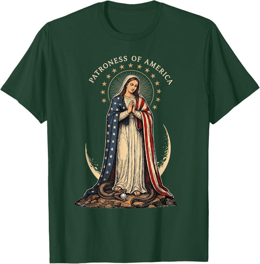 Patroness of The USA Blessed Virgin Mary Catholic Art T-Shirt - T-Shirt | Forest