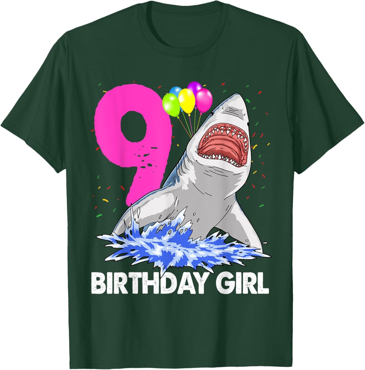 Funny Birthday Girl 9 Shark Women Celebration Gifts T-Shirt - T-Shirt | Forest