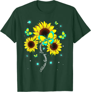 Addiction Recovery Awareness Sunflower Butterfly Ribbon T-Shirt - T-Shirt | Forest