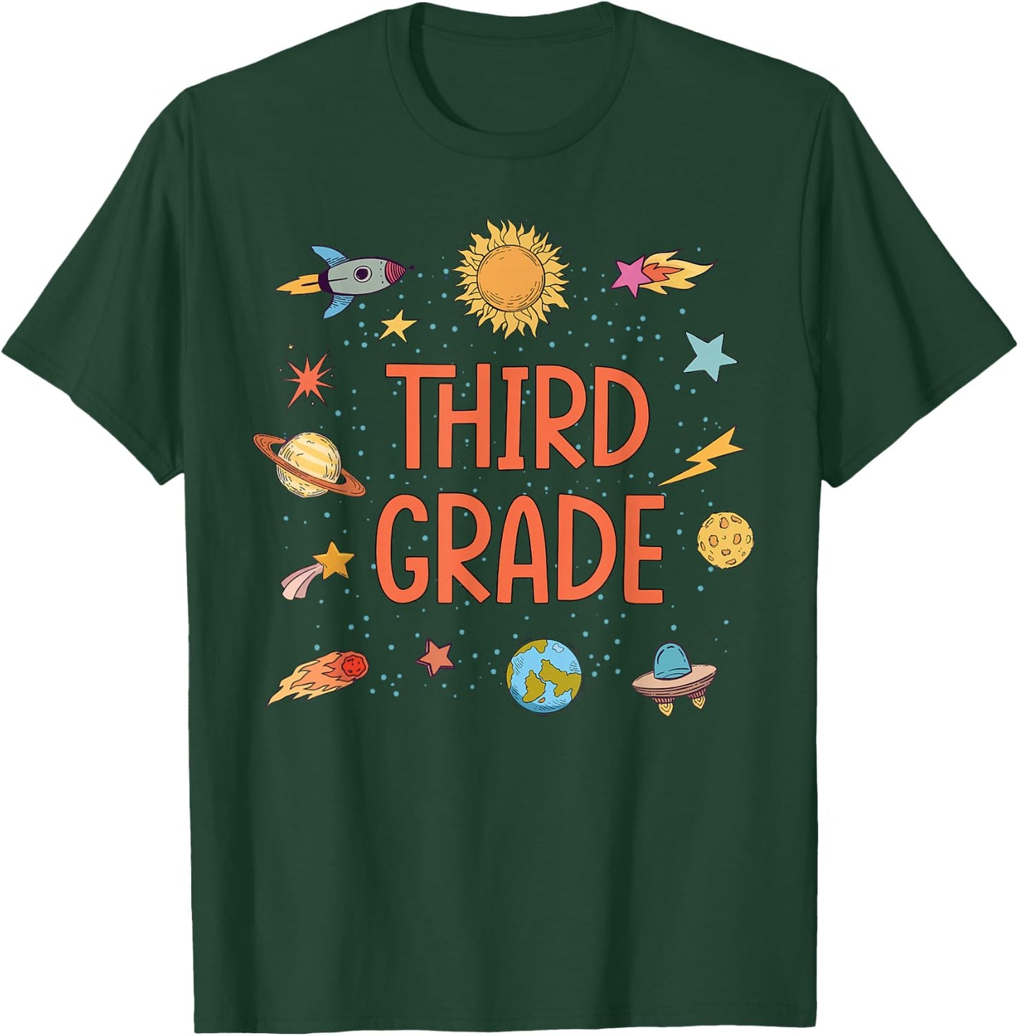 Third Grade Rocket Blast Off Outer Space Teacher T-Shirt - T-Shirt | Forest