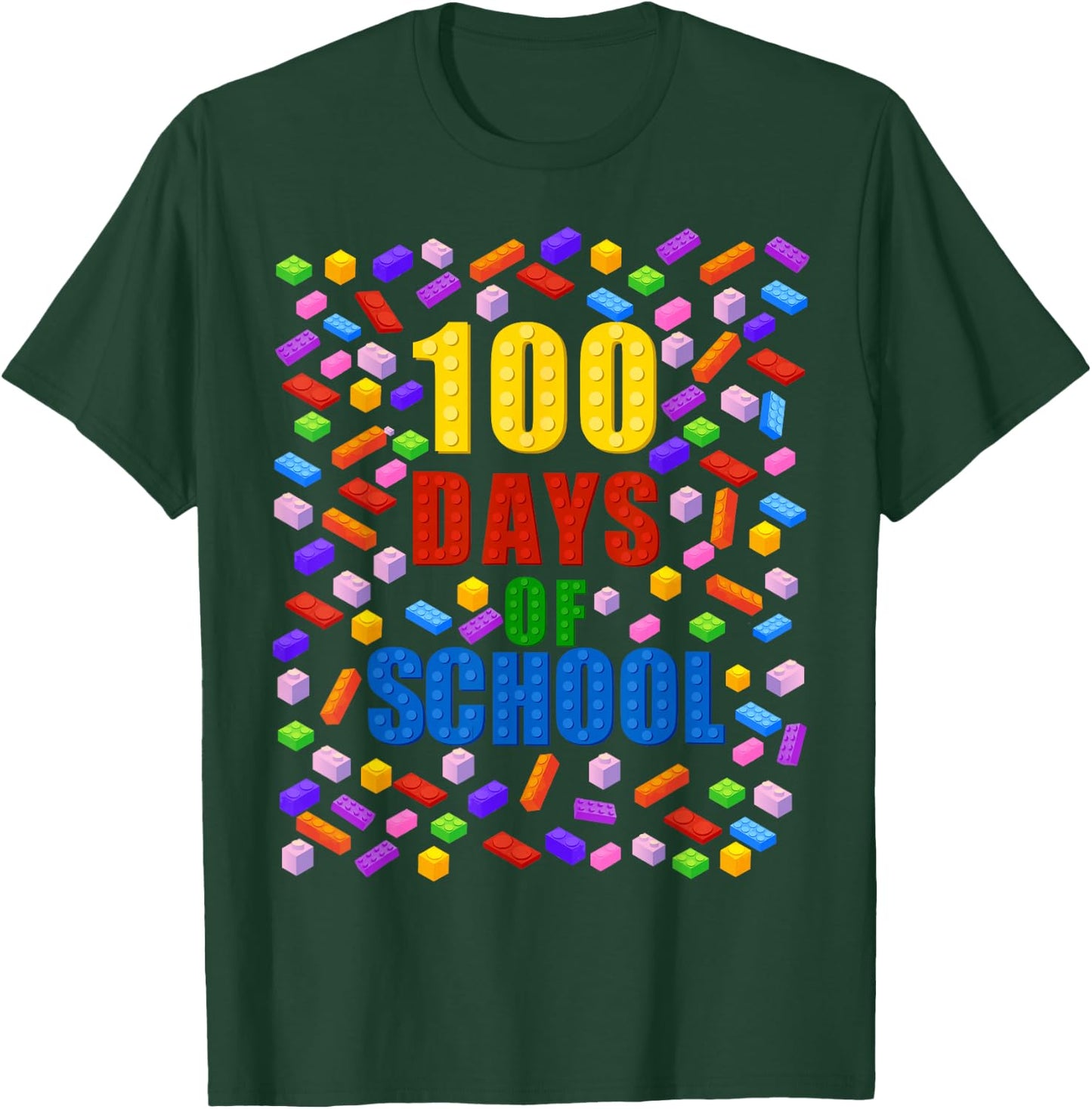 100 Days Of School Building Bricks Blocks 100th Day T-Shirt - T-Shirt | Forest