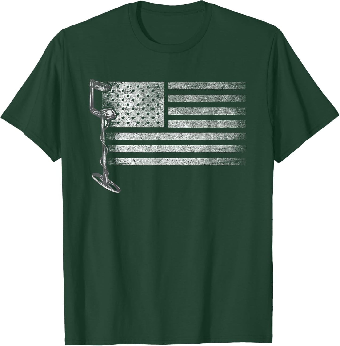 Patriotic Metal Detecting USA Flag Treasure Hunt Detectorist T-Shirt - T-Shirt | Forest