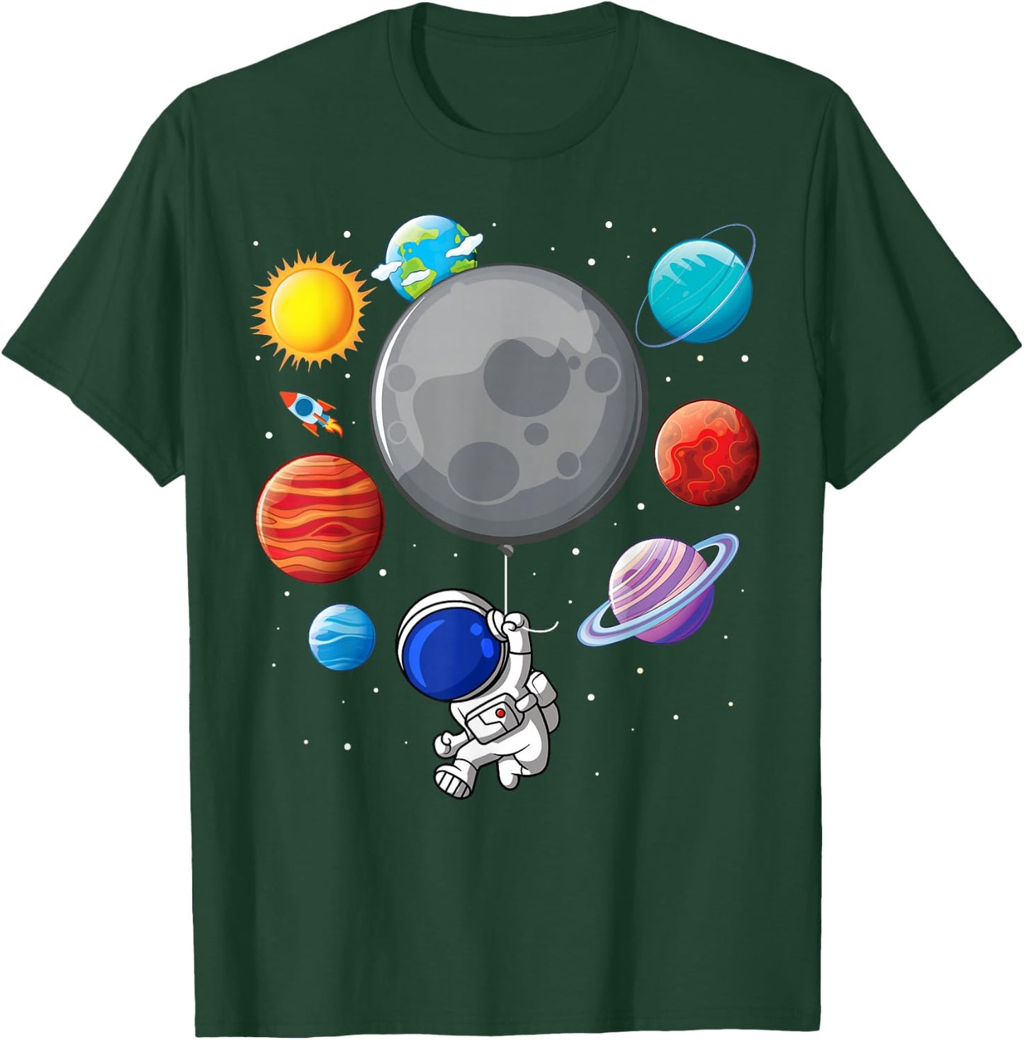 Astronaut Holding Planet Balloons Solar-System Space Kids T-Shirt - T-Shirt | Forest