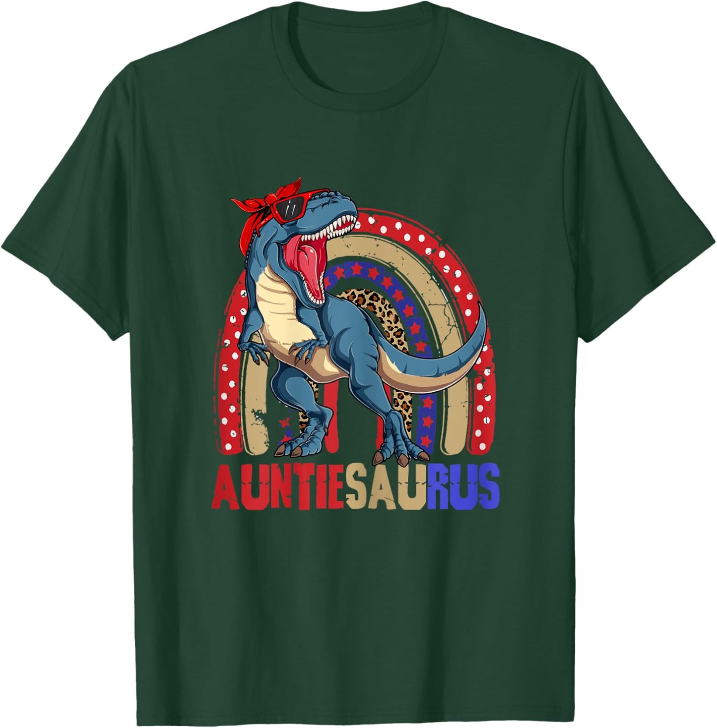 Auntiesaurus T Rex Dinosaur Auntie Saurus Family 4th of July T-Shirt - T-Shirt | Forest