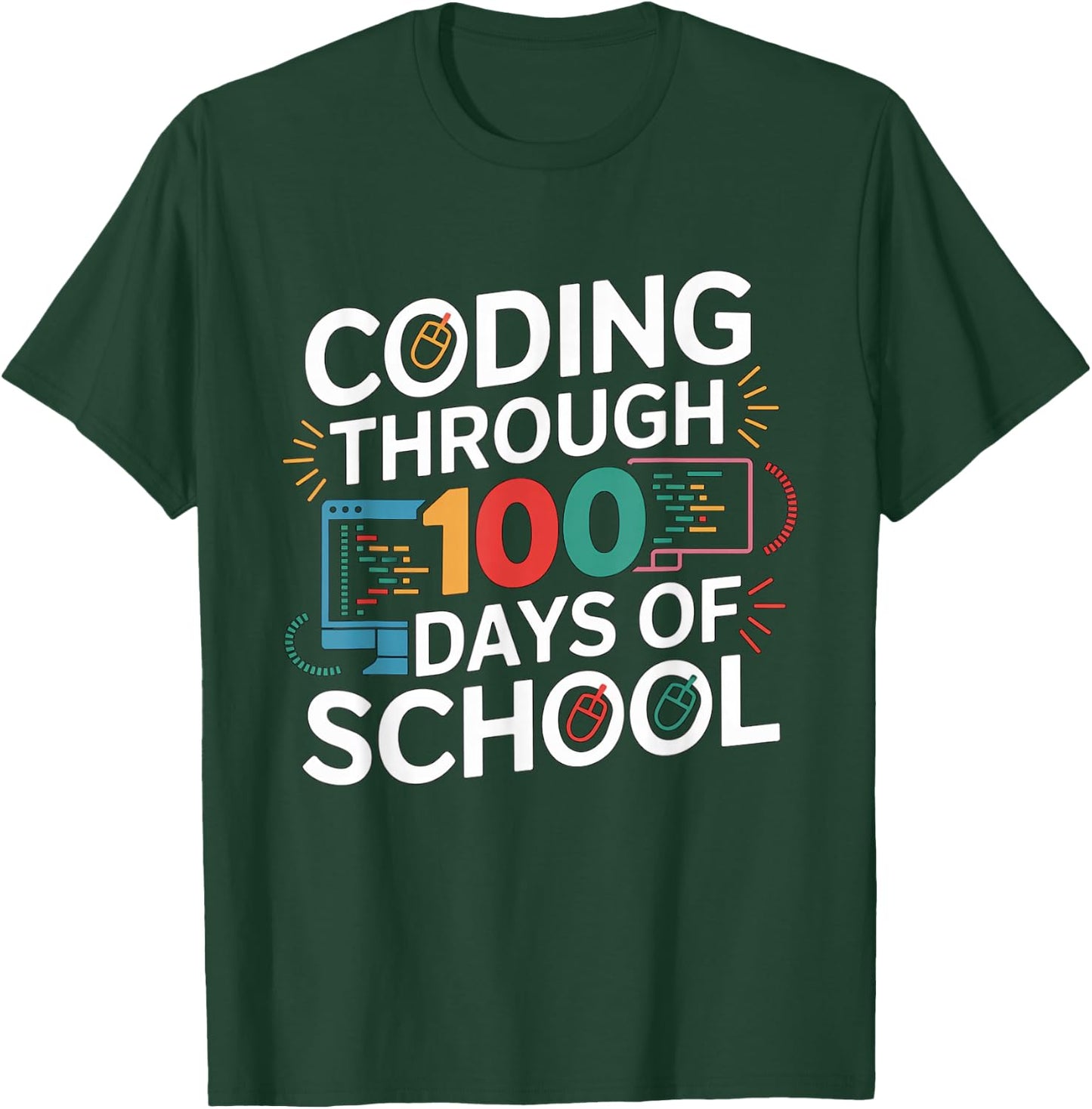 Coding Through 100 Days of School Kids Tech-Lover School T-Shirt - T-Shirt | Forest