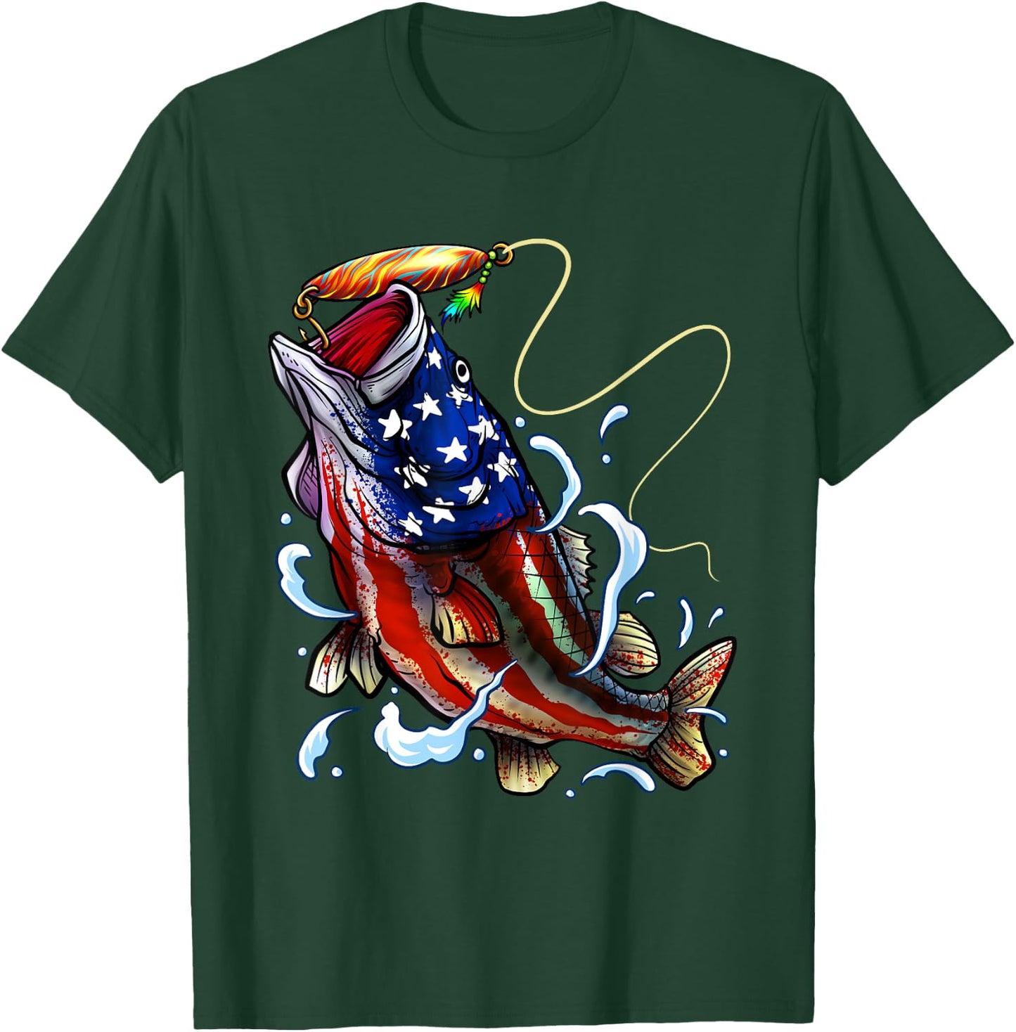 Bass Fishing Fish American Flag Dad Father Fourth Of July T-Shirt - T-Shirt | Forest