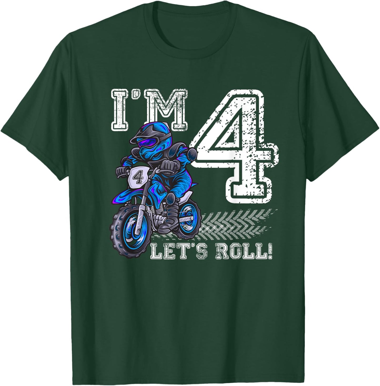 I'm 4 Let's Roll 4th Birthday Dirt Bike Motocross Kids T-Shirt - T-Shirt | Forest