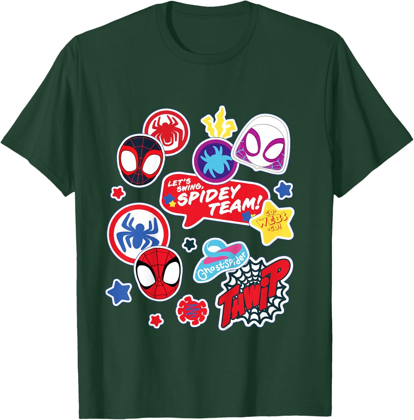 Kids Marvel Spidey and His Amazing Friends Spidey Team Stickers T-Shirt - T-Shirt | Forest