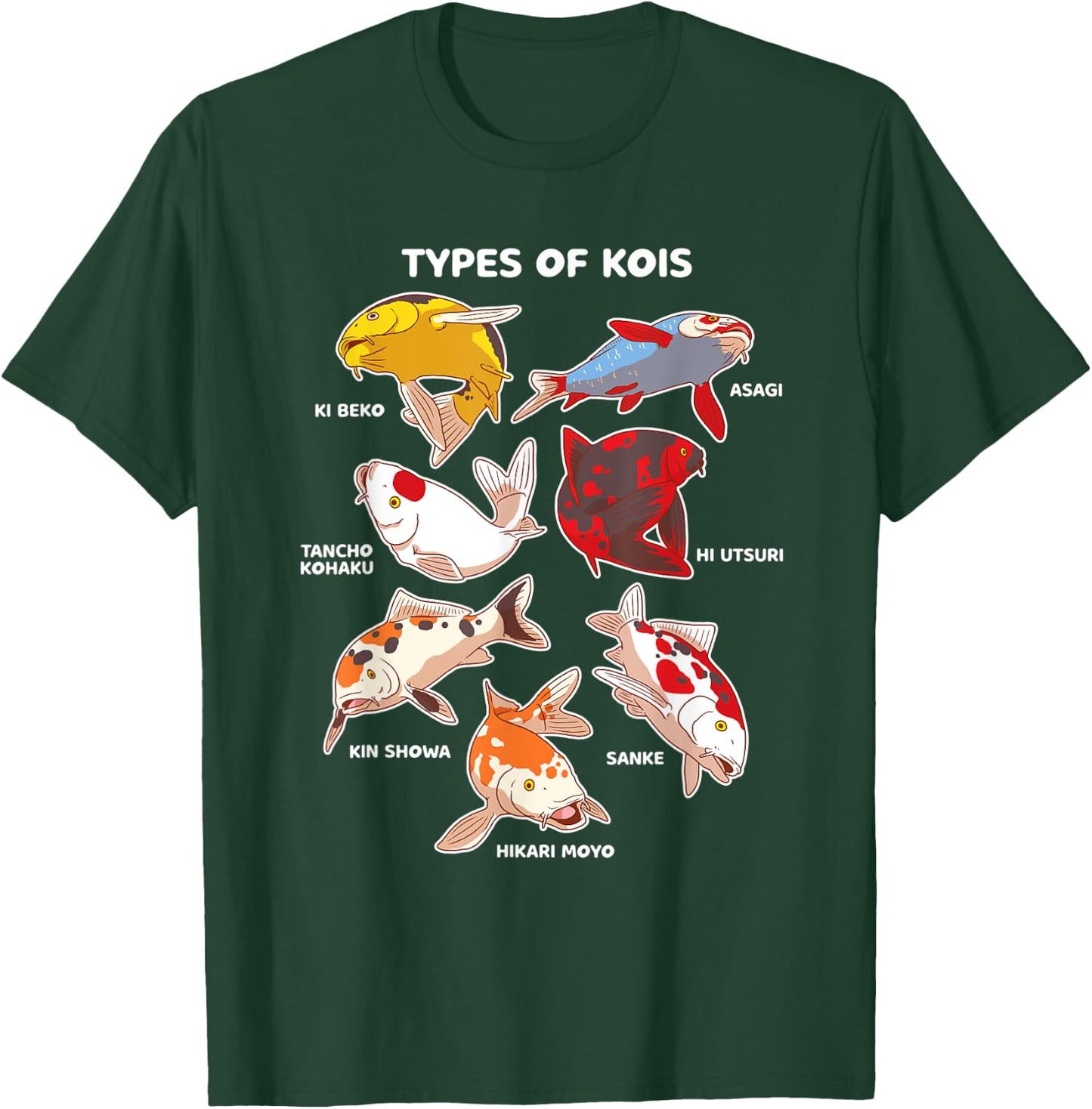 Types of Koi Fish Asagi Tancho Kohaku Hikari Moyo Sanke T-Shirt - T-Shirt | Forest